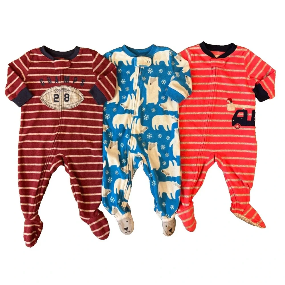 Carters Baby Boy 6 Months Sleepers Fleece Pajamas Outfits Clothes‎ Lot Football